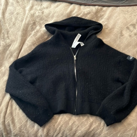 Alo cashmere blend crop hoodie full zip